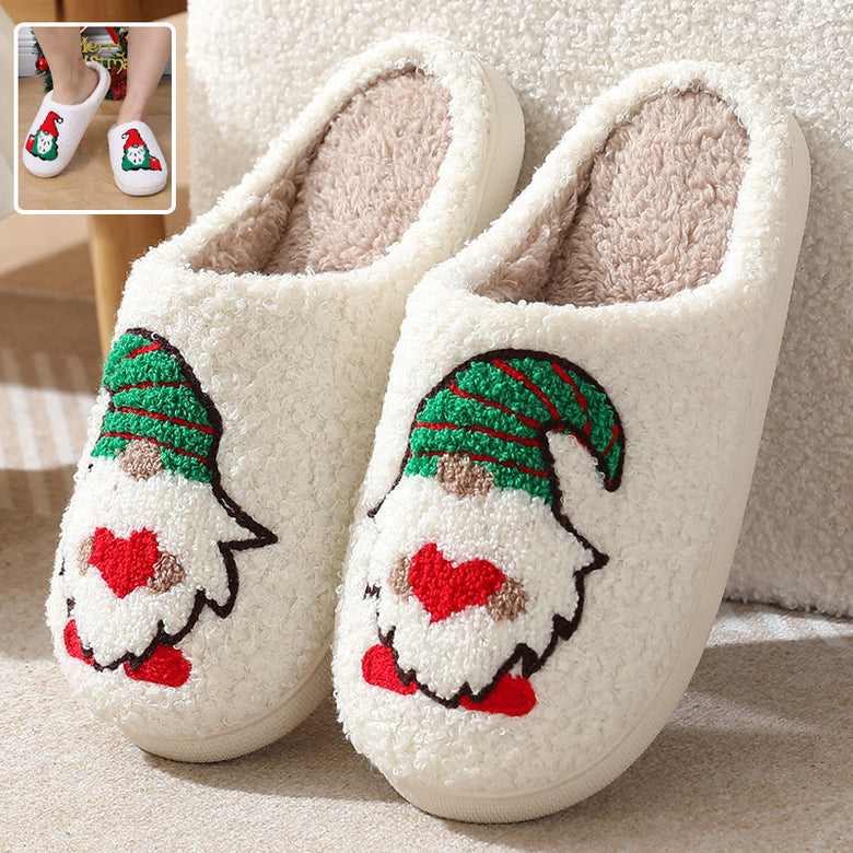 Bonito dos desenhos animados Papai Noel Casa Chinelos Casal Interior Piso Quarto Chinelo Natal Sapatos Quentes Mulheres Homens